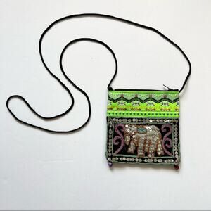 Coin Purse Crossbody Sequin Elephant Mini Purse Pouch‎ Green Black